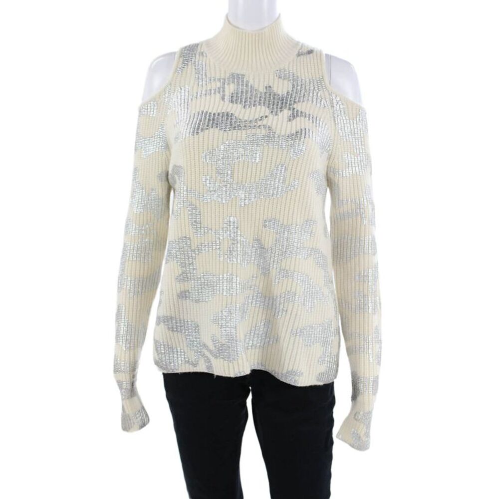 Zoe Jordan Womens Mock Neck Camo Pullover Sweater Beige Size XS